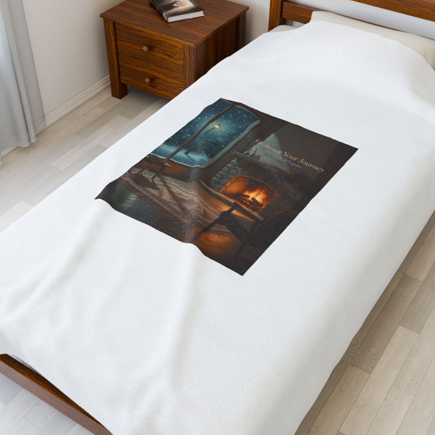 Cozy Winter Hearth, Velveteen Plush Blanket | calm motivation, quiet progress