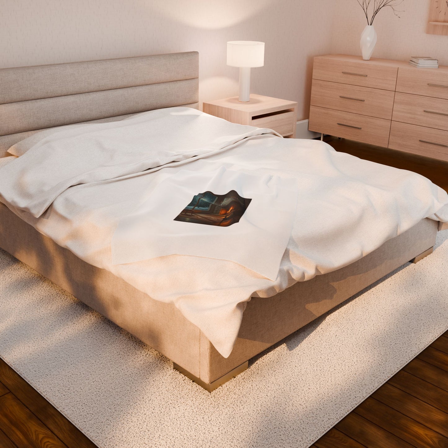 Cozy Winter Hearth, Velveteen Plush Blanket | calm motivation, quiet progress