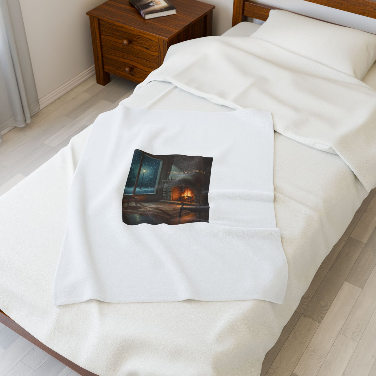 Cozy Winter Hearth, Velveteen Plush Blanket | calm motivation, quiet progress