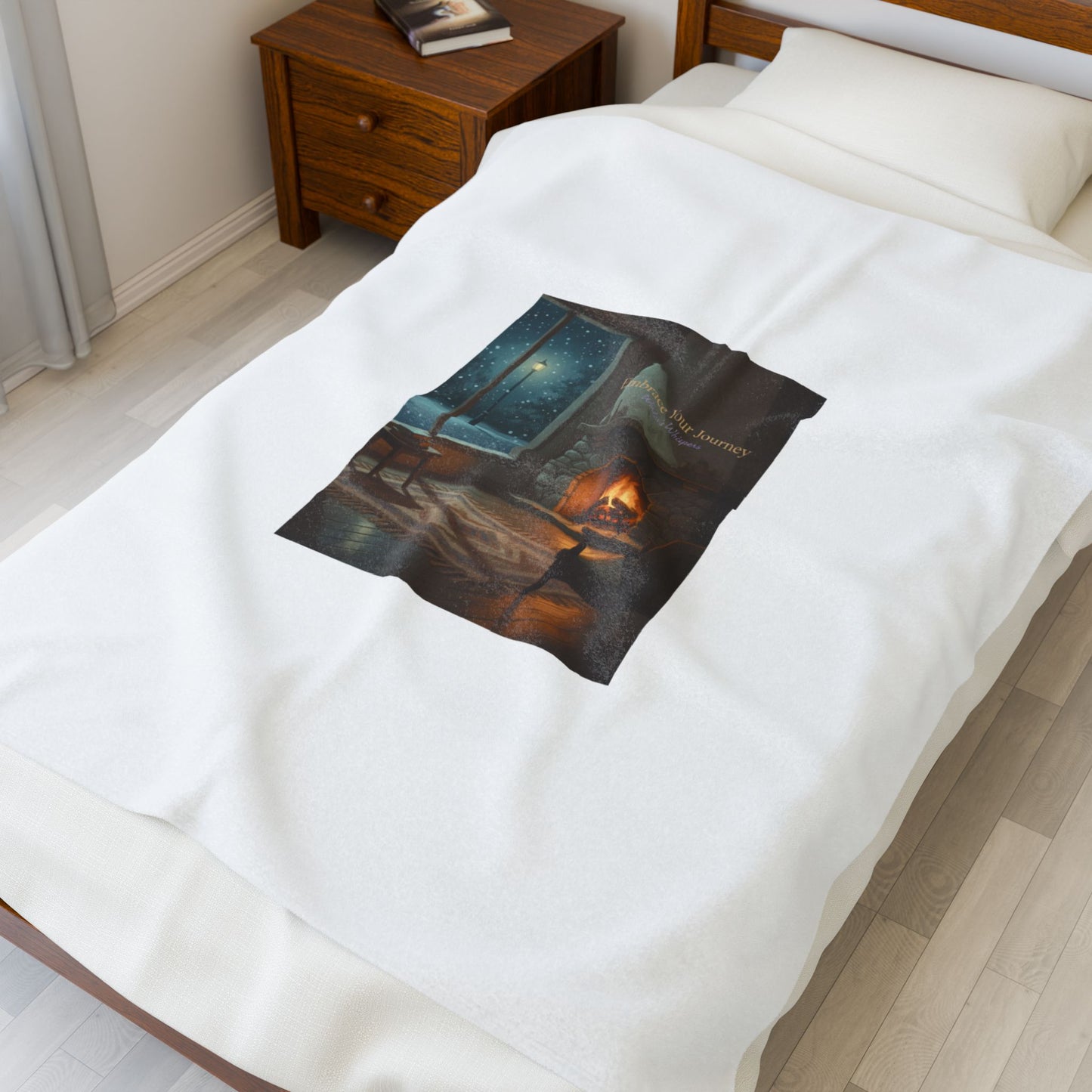 Cozy Winter Hearth, Velveteen Plush Blanket | calm motivation, quiet progress