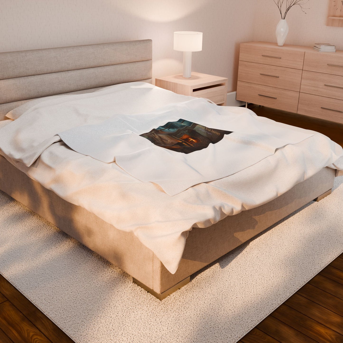 Cozy Winter Hearth, Velveteen Plush Blanket | calm motivation, quiet progress